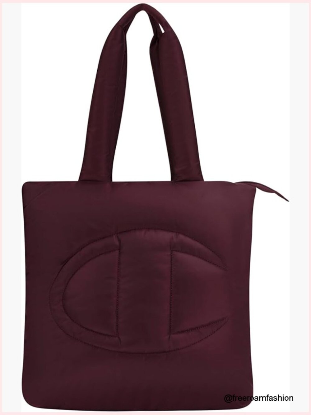 Large Quilted Tote Bag With Zip Closure, 17x14x5, Polyester Memory Cloth